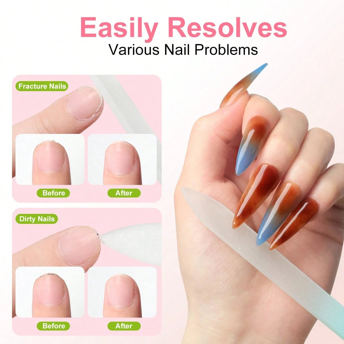 LIMEGIRL 5/1pc Glass Nail File, Professional Manicure Tool For Natural Nails, Gradient Color Polishing Block Nail Care Salon Gift (Macaron Color)