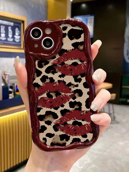 Lip Art Flat Print Burgundy Cream Texture Soft Shell Phone Case Compatible With IP17/IP17PROMAX/IPhone16/IPhone16Pro/IPhone16ProMax/IPhone15/XR/7P8P/P12ProMax/P13ProMax/P14ProMax/P13/P14/P11/P12/P14/X