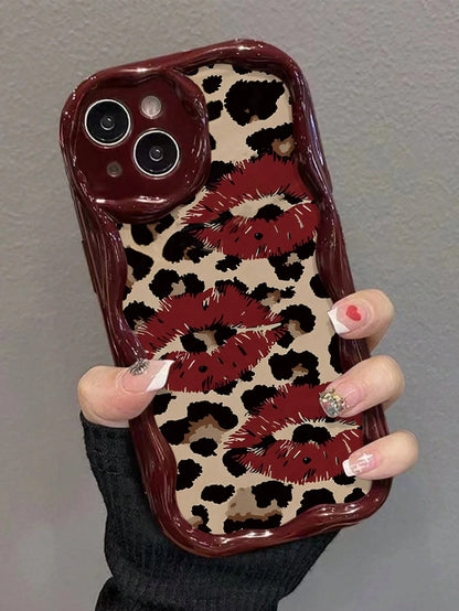 Lip Art Flat Print Burgundy Cream Texture Soft Shell Phone Case Compatible With IP17/IP17PROMAX/IPhone16/IPhone16Pro/IPhone16ProMax/IPhone15/XR/7P8P/P12ProMax/P13ProMax/P14ProMax/P13/P14/P11/P12/P14/X