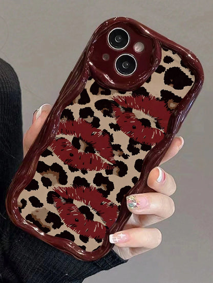 Lip Art Flat Print Burgundy Cream Texture Soft Shell Phone Case Compatible With IP17/IP17PROMAX/IPhone16/IPhone16Pro/IPhone16ProMax/IPhone15/XR/7P8P/P12ProMax/P13ProMax/P14ProMax/P13/P14/P11/P12/P14/X