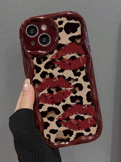 Lip Art Flat Print Burgundy Cream Texture Soft Shell Phone Case Compatible With IP17/IP17PROMAX/IPhone16/IPhone16Pro/IPhone16ProMax/IPhone15/XR/7P8P/P12ProMax/P13ProMax/P14ProMax/P13/P14/P11/P12/P14/X