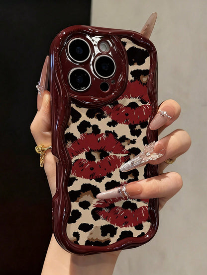 Lip Art Flat Print Burgundy Cream Texture Soft Shell Phone Case Compatible With IP17/IP17PROMAX/IPhone16/IPhone16Pro/IPhone16ProMax/IPhone15/XR/7P8P/P12ProMax/P13ProMax/P14ProMax/P13/P14/P11/P12/P14/X