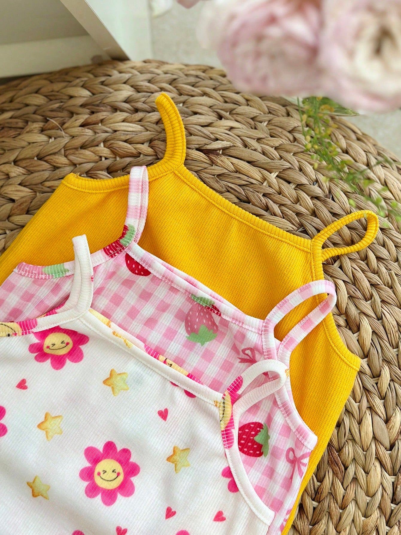 LMoss Kids 6pcs/Set Baby Girl Casual Minimalist Knit Cute Print Camisole Top And Shorts Set