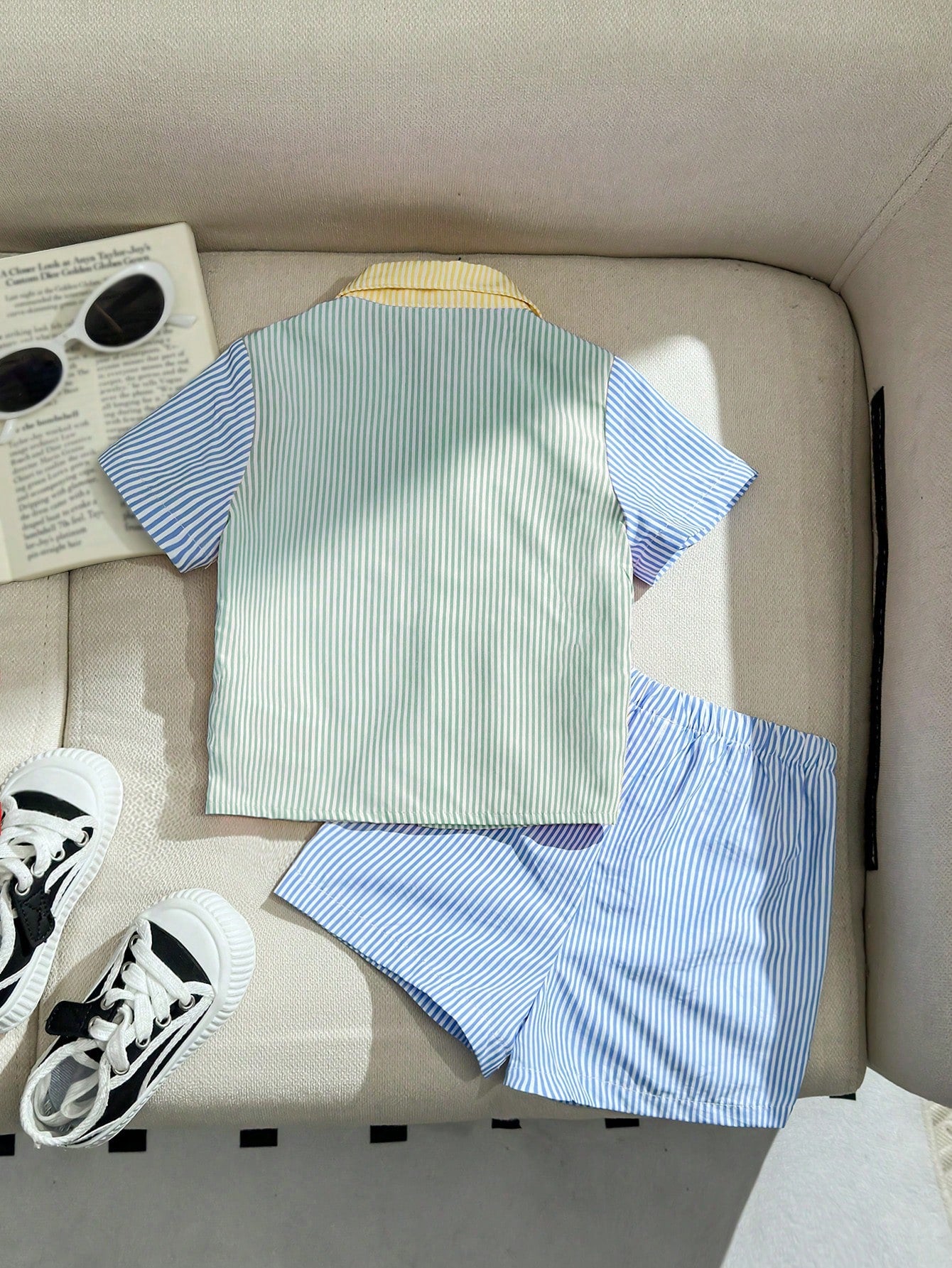 LMoss Kids Baby Boy Cute Lemon Print Shirt And Yellow Elastic Waist Shorts Set, Suitable For Spring/Summer, Vacation, Casual Fashion