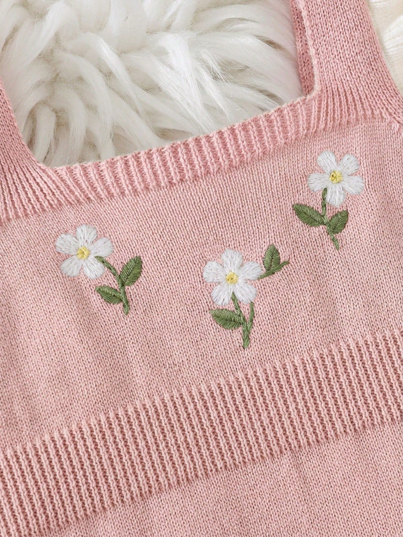 LMoss Kids Baby Girl Newborn Ditsy Floral Knit Autumn Romper, Colorblock, Lace Trim, Suitable For Full, Birthday And Other Occasions, Romper + Hat 2pcs Set