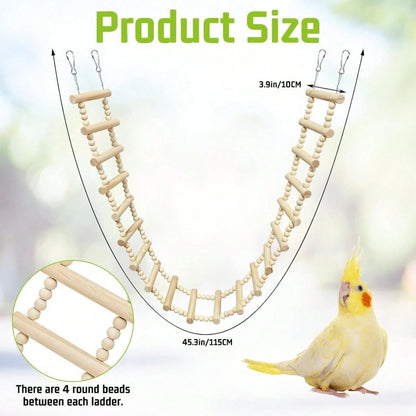 Long Bird Ladder Bridge Wooden Parrot Climbing Swing Birdcage Decoration Suitable For Parrots, Cockatiels, Macaws, Lovebirds, Canaries