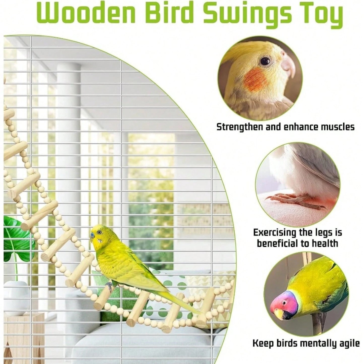 Long Bird Ladder Bridge Wooden Parrot Climbing Swing Birdcage Decoration Suitable For Parrots, Cockatiels, Macaws, Lovebirds, Canaries