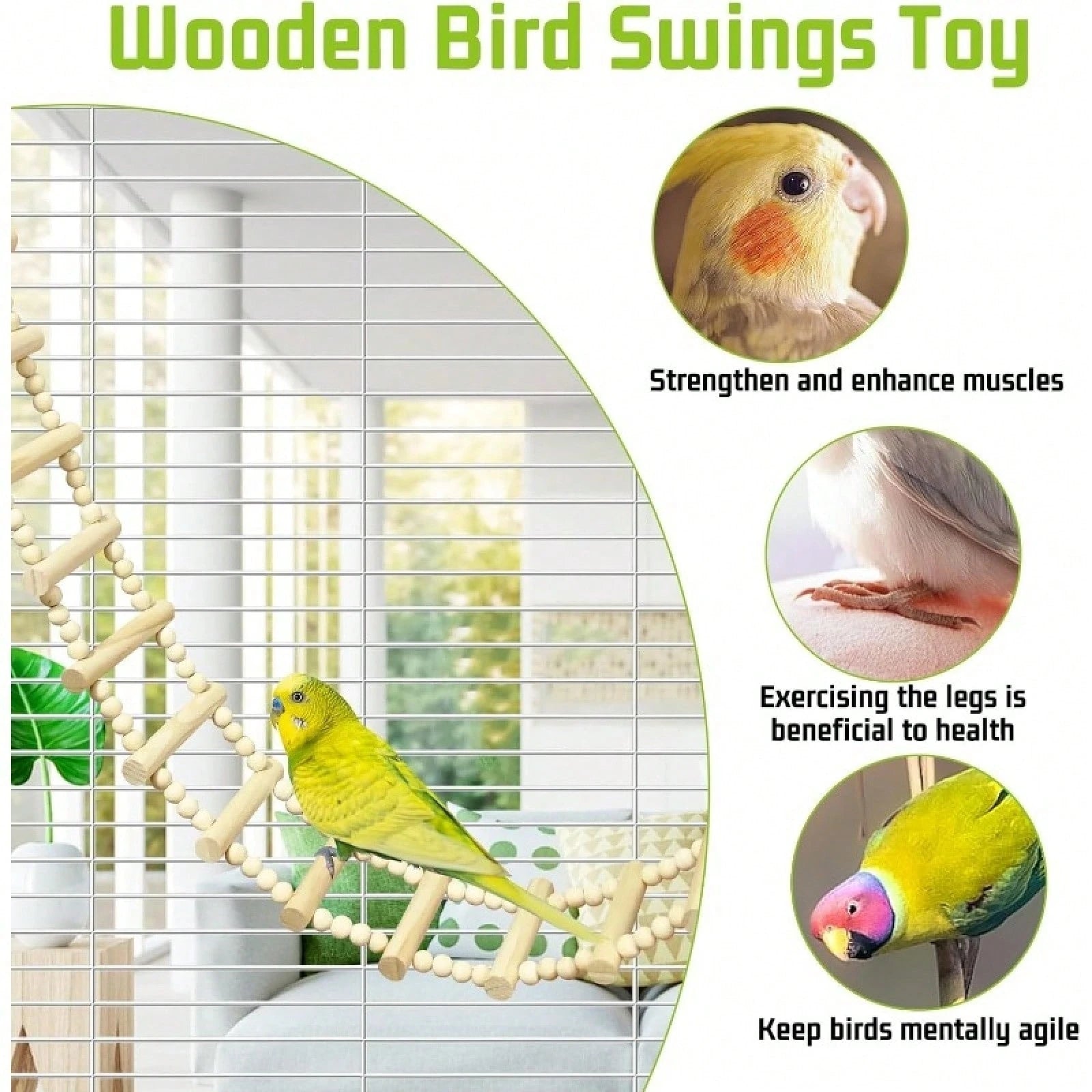 Long Bird Ladder Bridge Wooden Parrot Climbing Swing Birdcage Decoration Suitable For Parrots, Cockatiels, Macaws, Lovebirds, Canaries