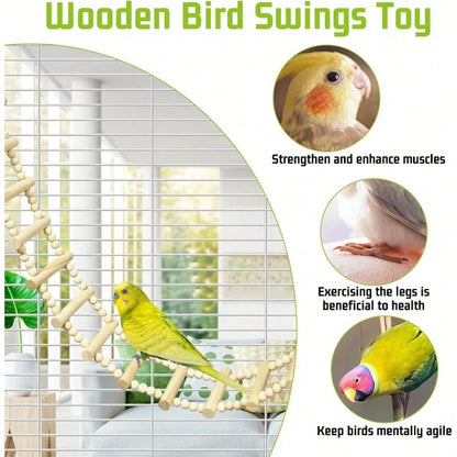 Long Bird Ladder Bridge Wooden Parrot Climbing Swing Birdcage Decoration Suitable For Parrots, Cockatiels, Macaws, Lovebirds, Canaries