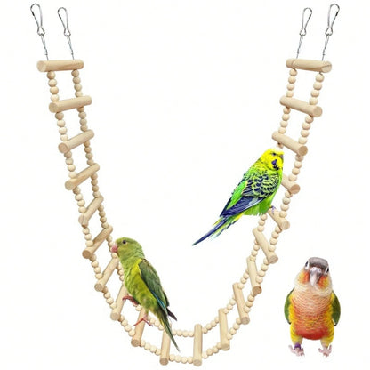 Long Bird Ladder Bridge Wooden Parrot Climbing Swing Birdcage Decoration Suitable For Parrots, Cockatiels, Macaws, Lovebirds, Canaries