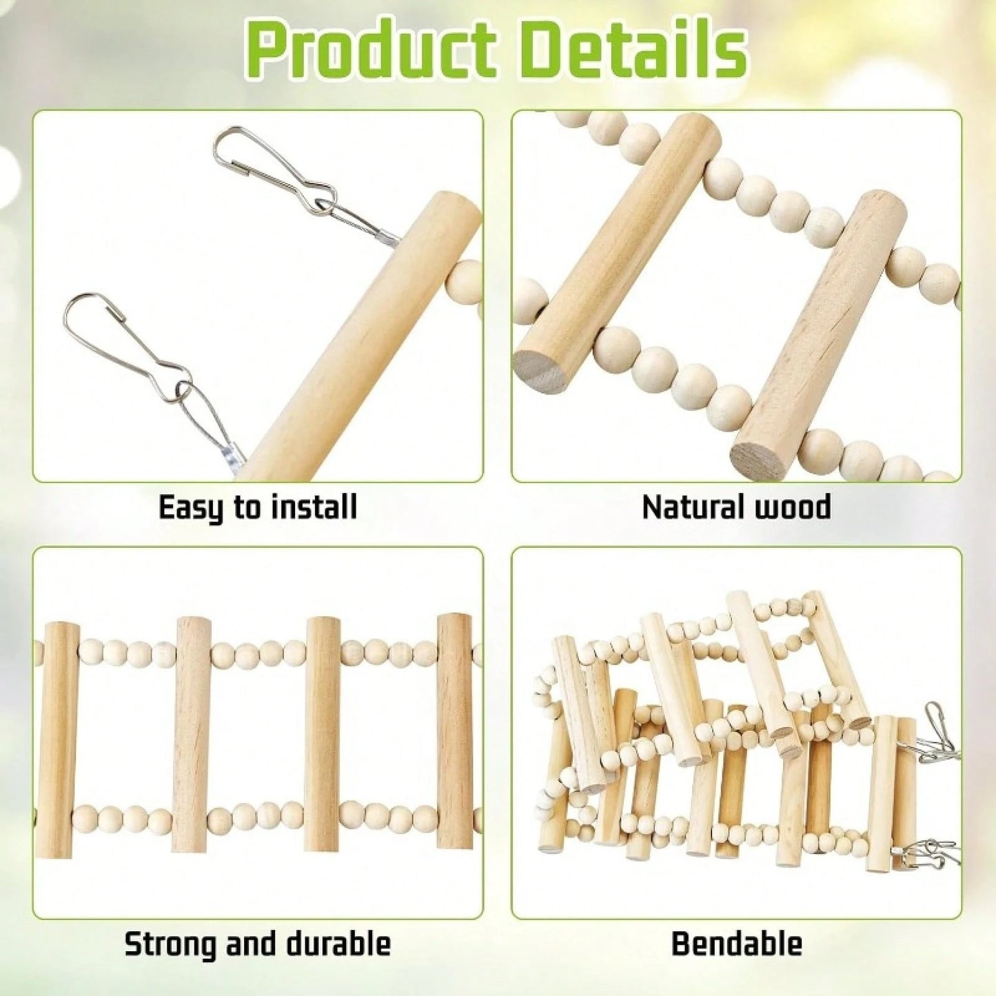 Long Bird Ladder Bridge Wooden Parrot Climbing Swing Birdcage Decoration Suitable For Parrots, Cockatiels, Macaws, Lovebirds, Canaries