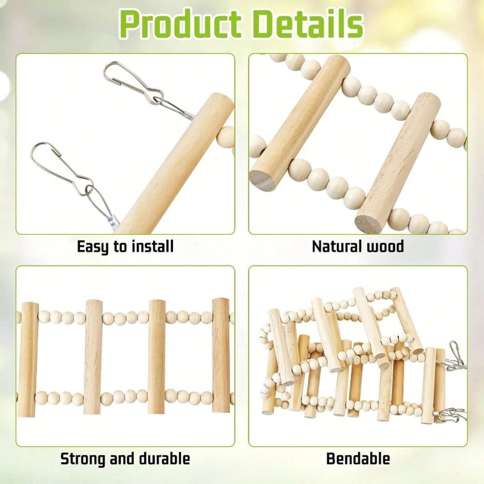 Long Bird Ladder Bridge Wooden Parrot Climbing Swing Birdcage Decoration Suitable For Parrots, Cockatiels, Macaws, Lovebirds, Canaries