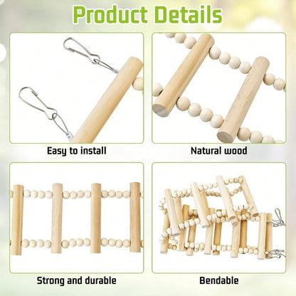 Long Bird Ladder Bridge Wooden Parrot Climbing Swing Birdcage Decoration Suitable For Parrots, Cockatiels, Macaws, Lovebirds, Canaries