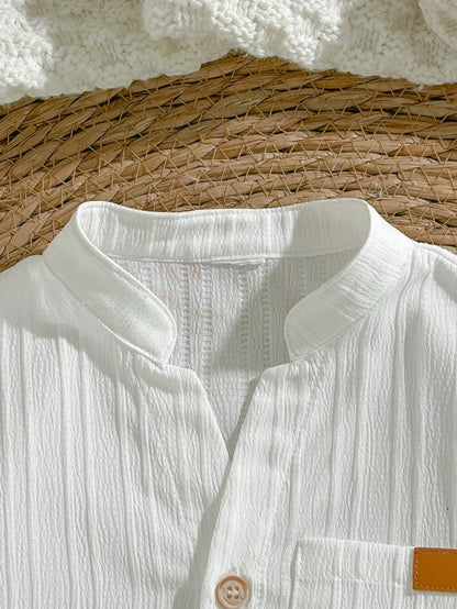 Loomiva 2pcs Baby Boy Off-White Linen Set,Summer Casual Vacation Holiday Beach Outfit,Short Sleeve Button Down Cardigan Shirt And Elastic Waist Shorts Set