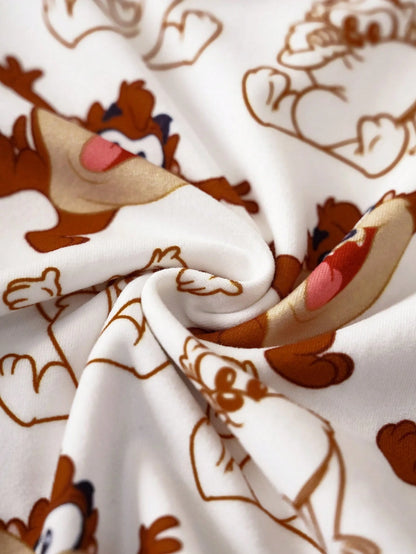 LOONEY TUNES X Baby Boy Summer Casual Cute Cartoon Pattern Round Neck Short Sleeve T-Shirt And Jumpsuit Set