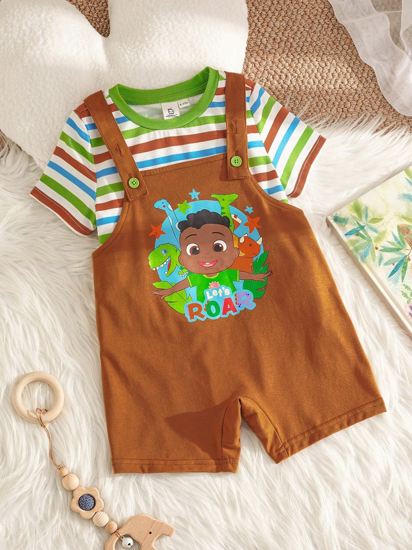 LOONEY TUNES X Baby Boy Summer Casual Cute Cartoon Pattern Round Neck Short Sleeve T-Shirt And Jumpsuit Set