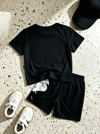 LOONEY TUNES X GraphicGems Baby Boy Round Neck Cartoon Print Short Sleeve T-Shirt And Shorts Casual Daily Outfit