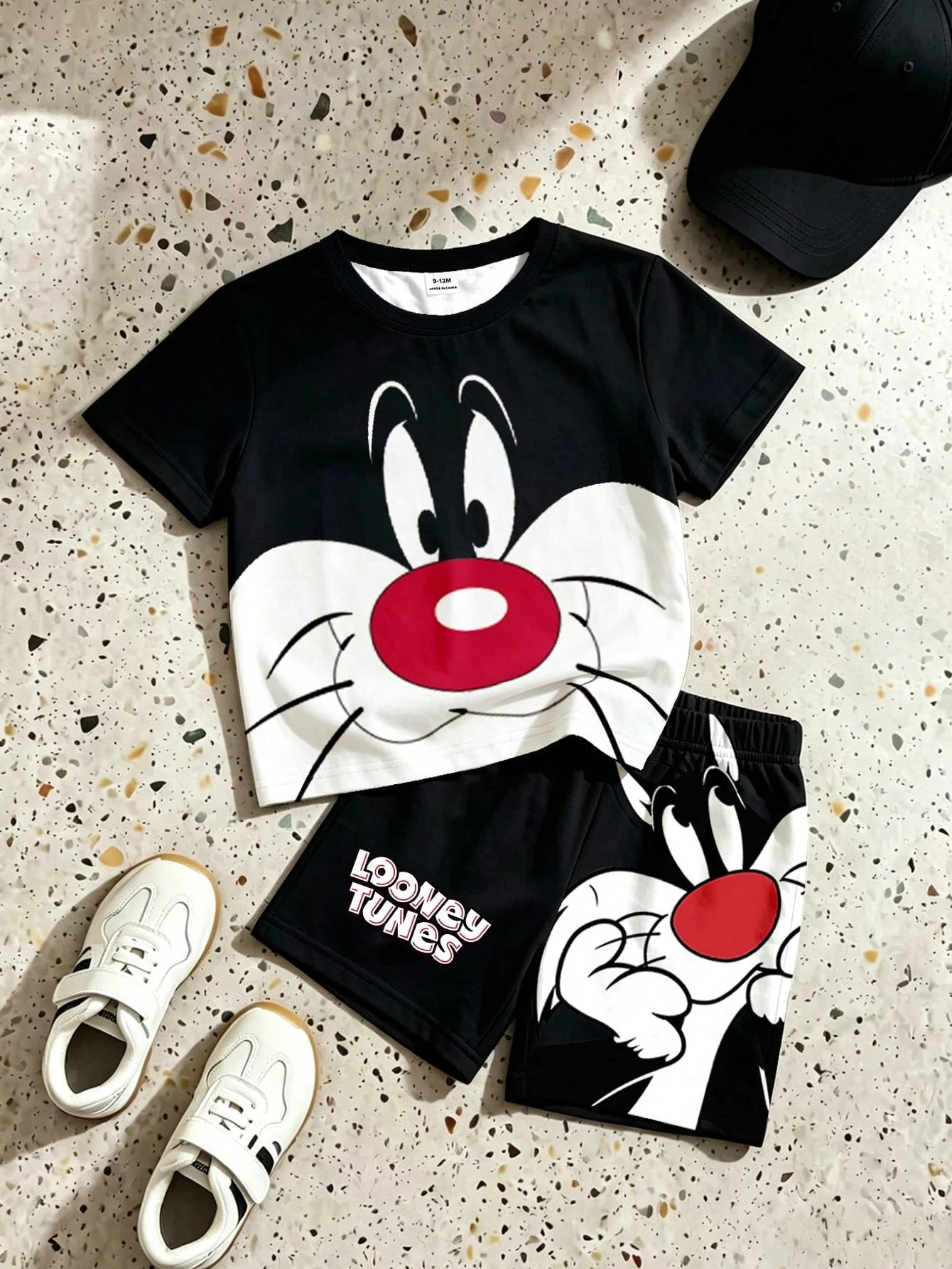 LOONEY TUNES X GraphicGems Baby Boy Round Neck Cartoon Print Short Sleeve T-Shirt And Shorts Casual Daily Outfit