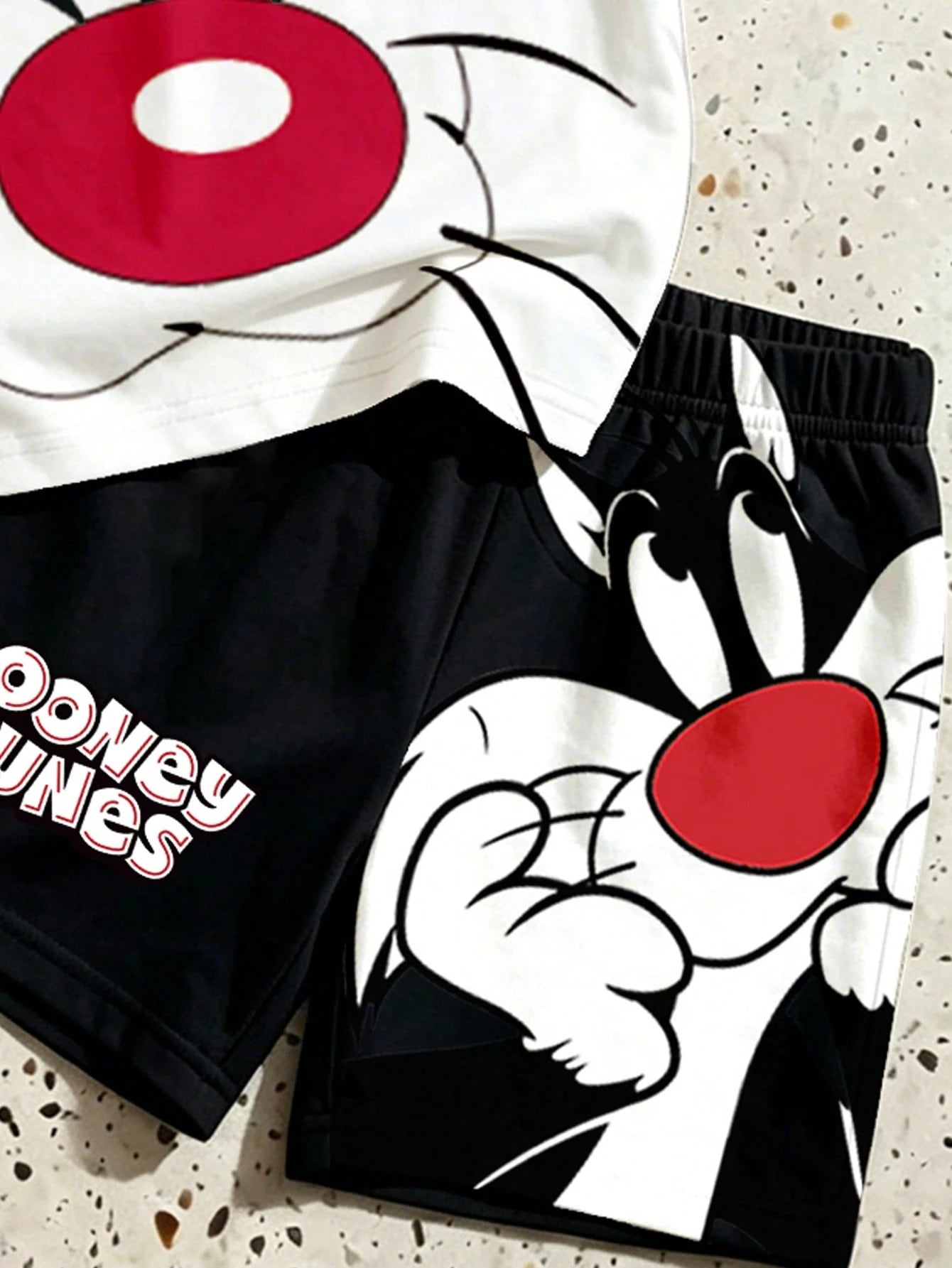 LOONEY TUNES X GraphicGems Baby Boy Round Neck Cartoon Print Short Sleeve T-Shirt And Shorts Casual Daily Outfit