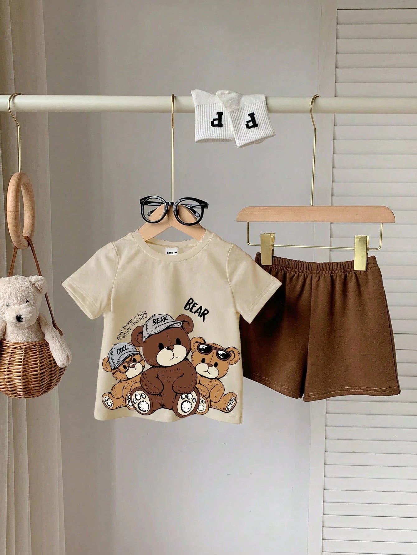 LOONEY TUNES X GraphicGems Baby Boy Round Neck Cartoon Print Short Sleeve T-Shirt And Shorts Casual Daily Outfit