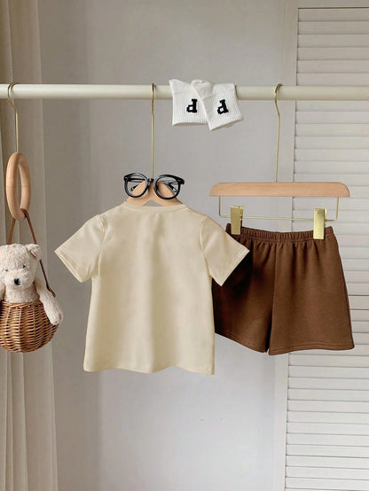 LOONEY TUNES X GraphicGems Baby Boy Round Neck Cartoon Print Short Sleeve T-Shirt And Shorts Casual Daily Outfit