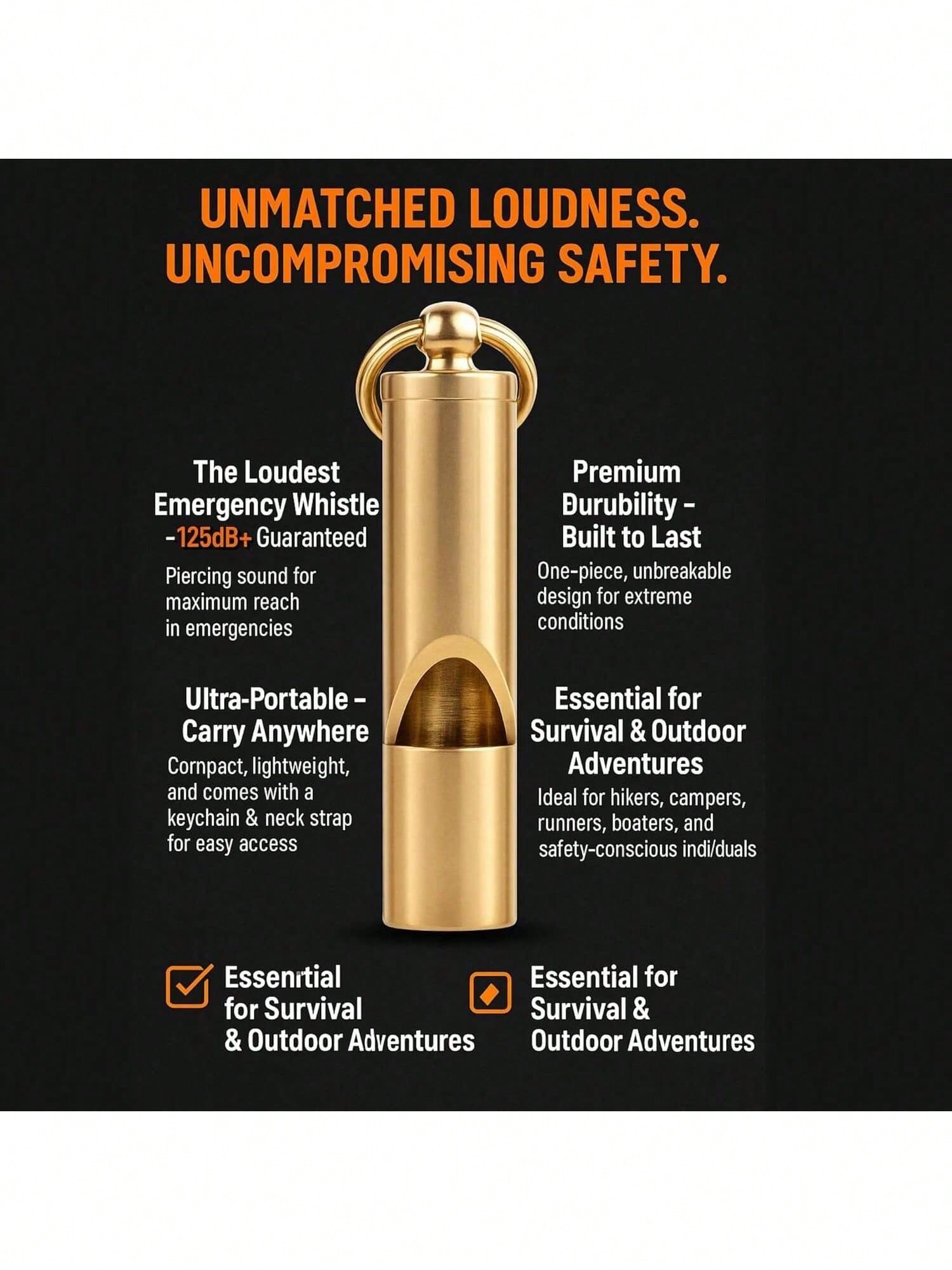 Loudest Brass Whistle Best Premium Emergency Whistle, Camping Equipment