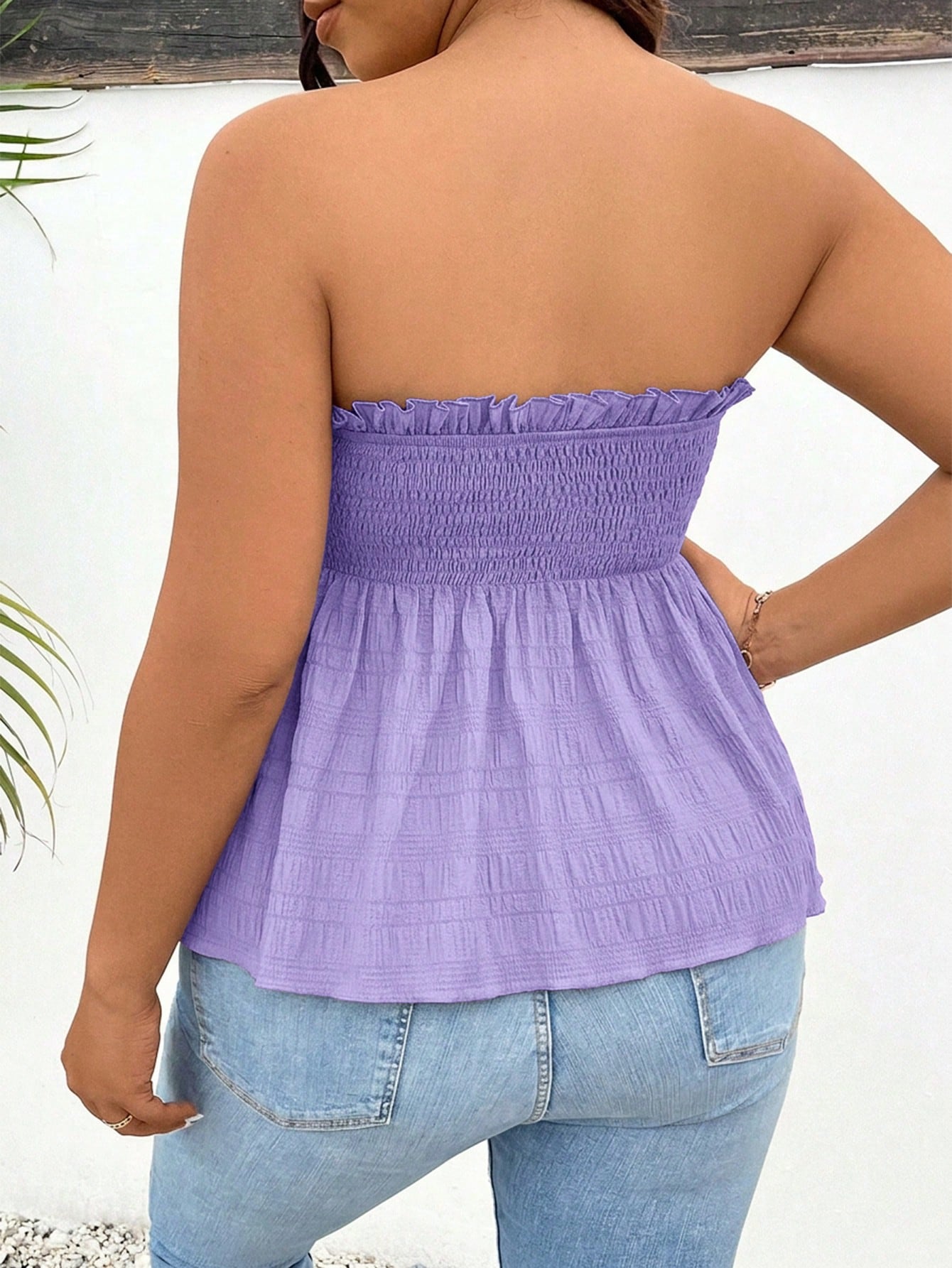 Lounesse Plus Size Women Solid Color Tube Top Casual Vacation Top