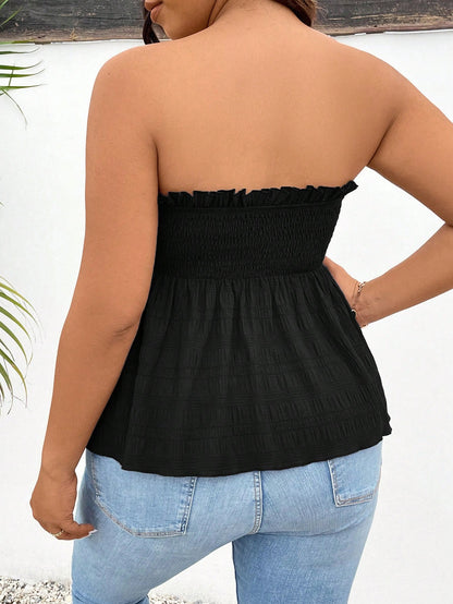 Lounesse Plus Size Women Solid Color Tube Top Casual Vacation Top