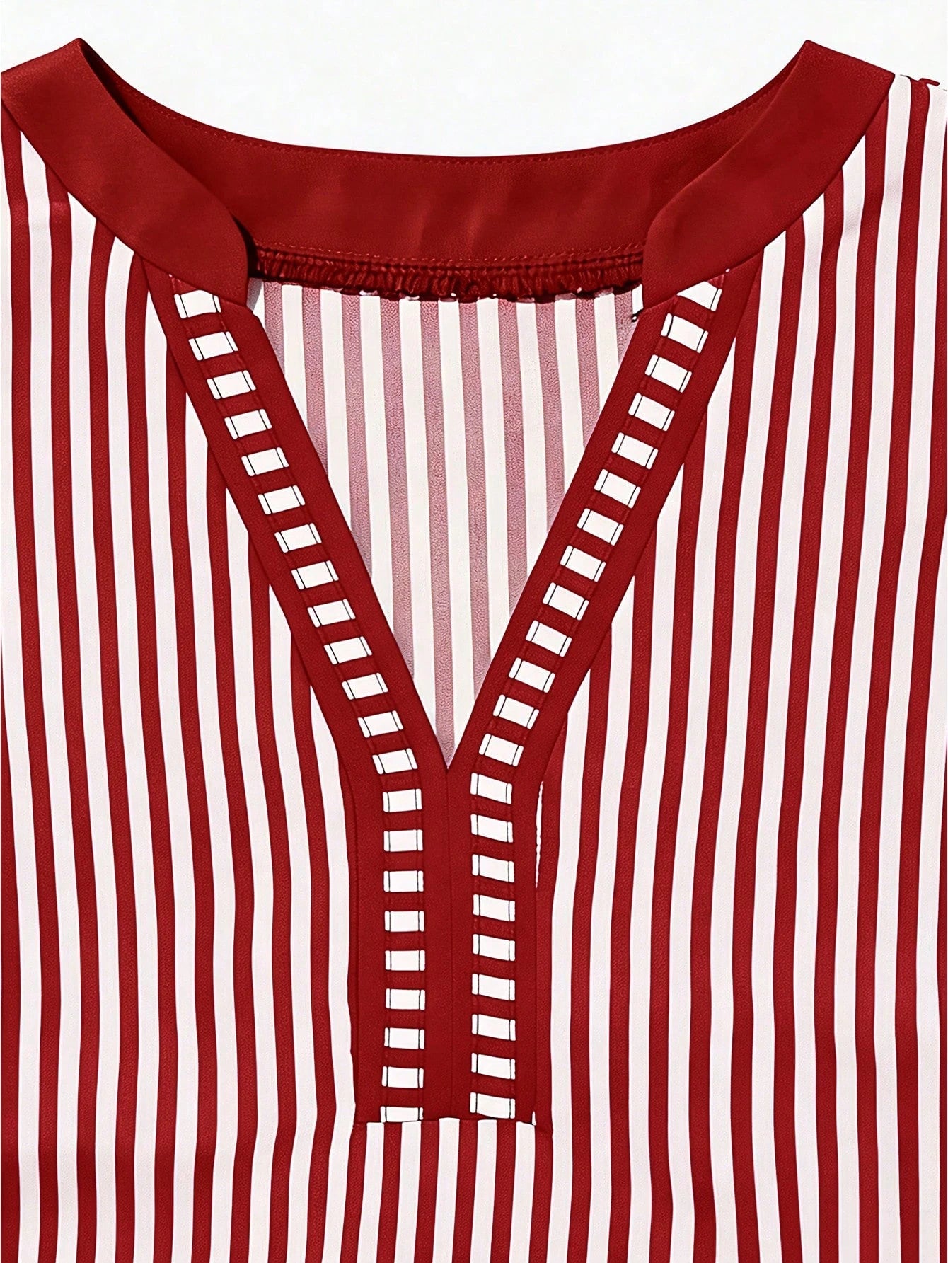 Louniche Women's Casual Striped V-Neck Top, Brown And White Striped, Short Puff Sleeves With Contrast Trim, Loose Fit Everyday Top For Women, Women's Summer Top, Women's Office Top