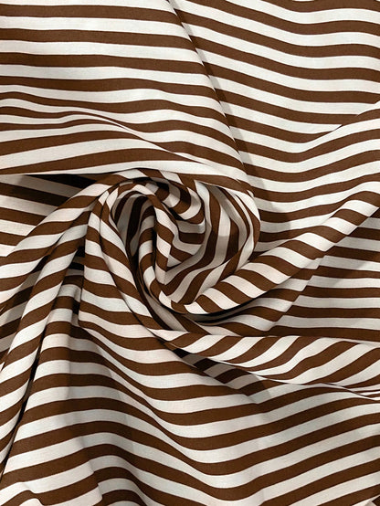 Louniche Women's Casual Striped V-Neck Top, Brown And White Striped, Short Puff Sleeves With Contrast Trim, Loose Fit Everyday Top For Women, Women's Summer Top, Women's Office Top
