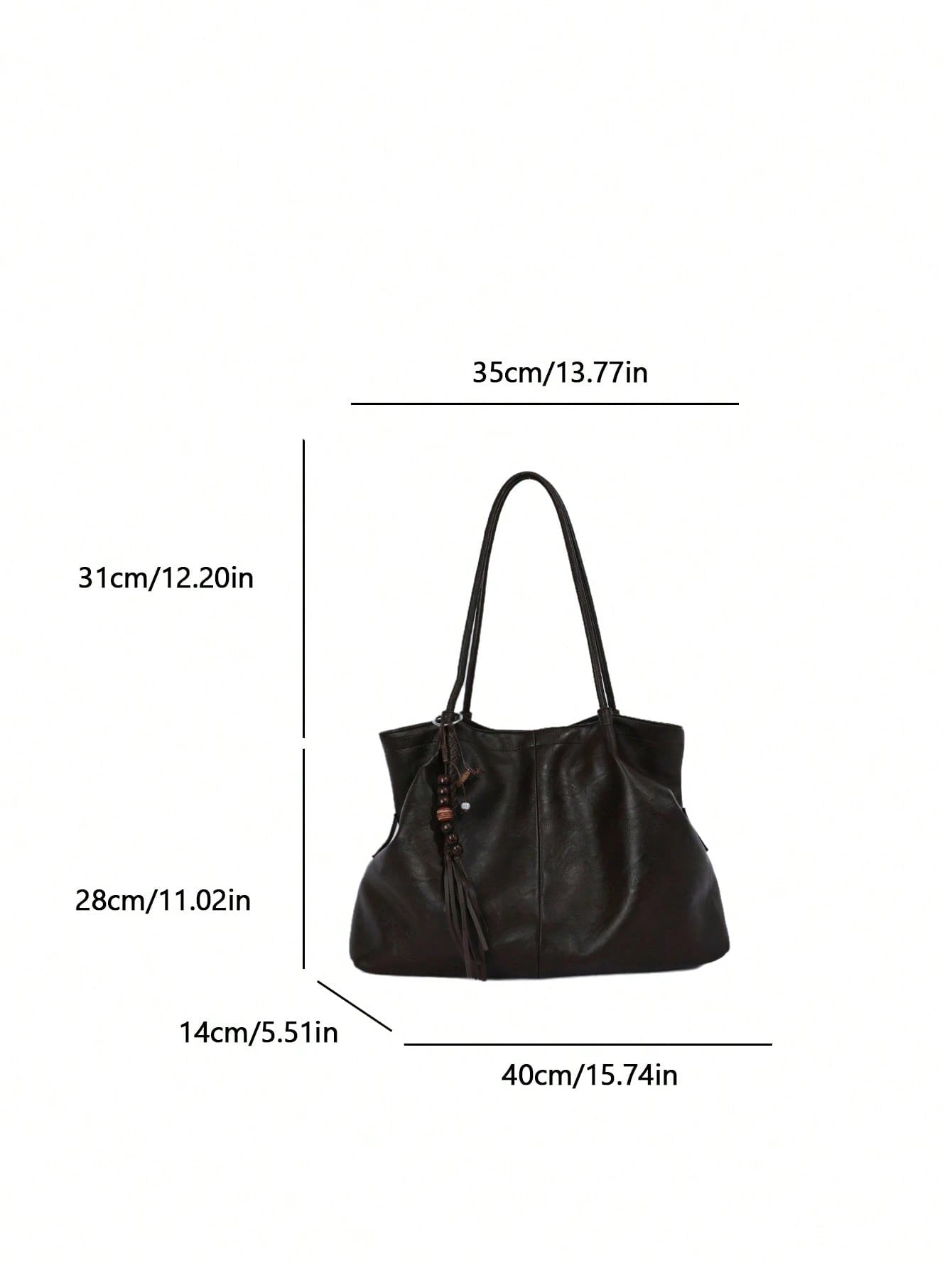 low tea 1pc Pleated PU Fabric One Shoulder Tote Bag Suitable For Commuting, Shopping, Etc. (With Pendant)