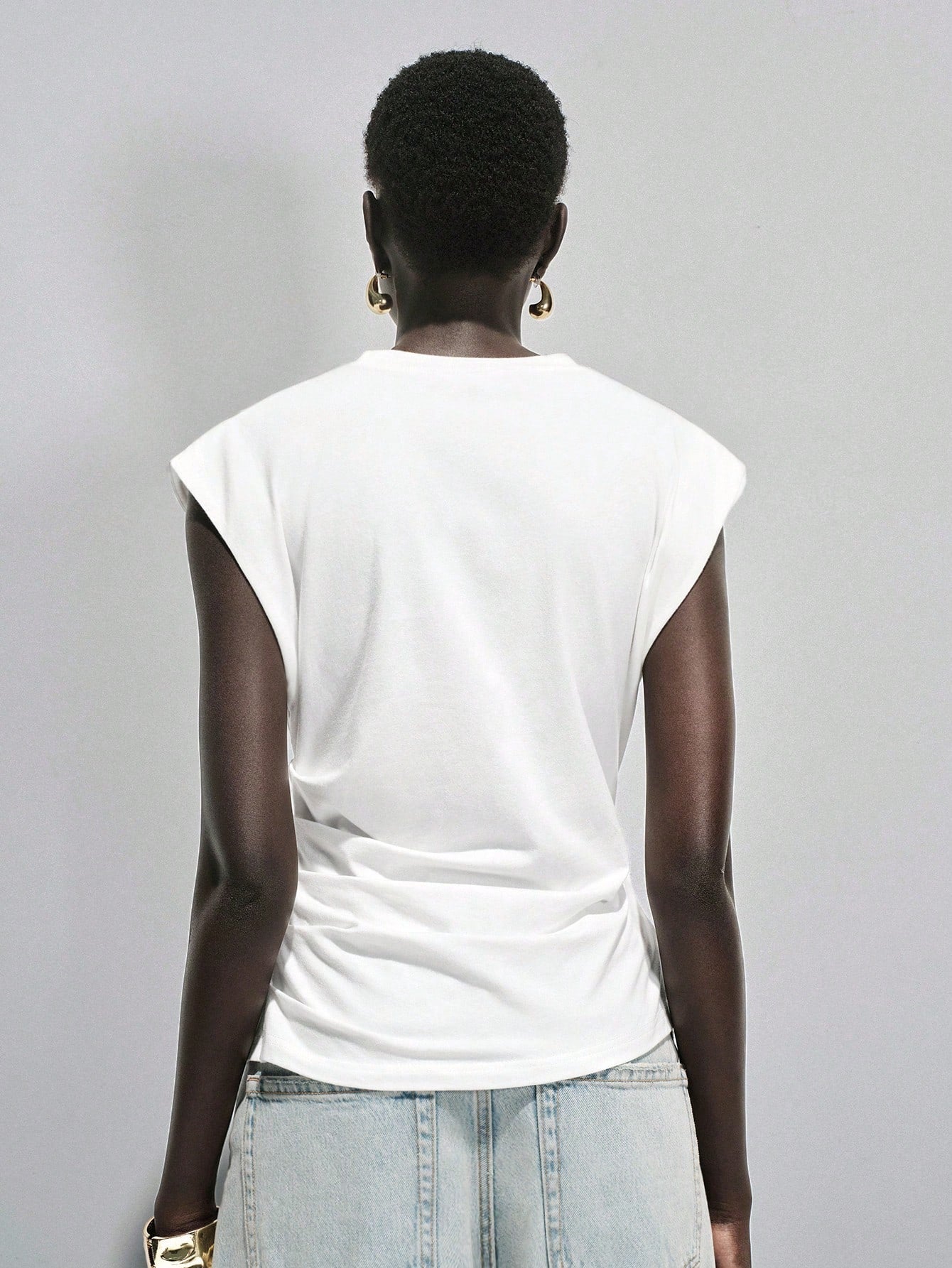 Lumivelle Women's Spring/Summer New Pure Cotton Round Neck Ruched Casual/Work T-Shirt, White