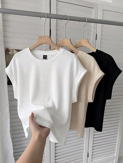 LUNE 3pcs/Set Women Casual Round Neck Drop Shoulder Short T-Shirts, Suitable For Spring & Summer,Summer Top