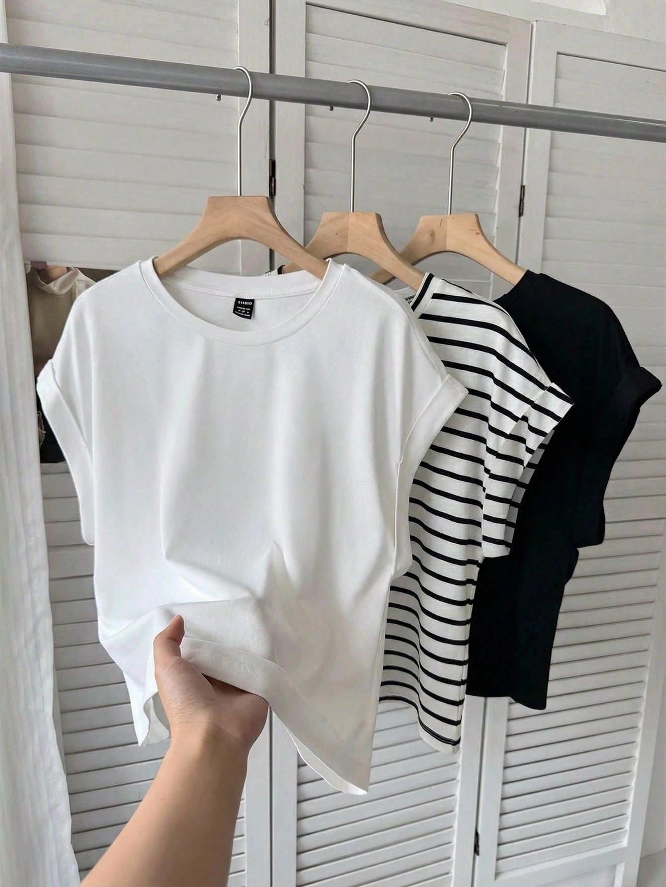 LUNE 3pcs/Set Women Casual Round Neck Drop Shoulder Short T-Shirts, Suitable For Spring & Summer,Summer Top