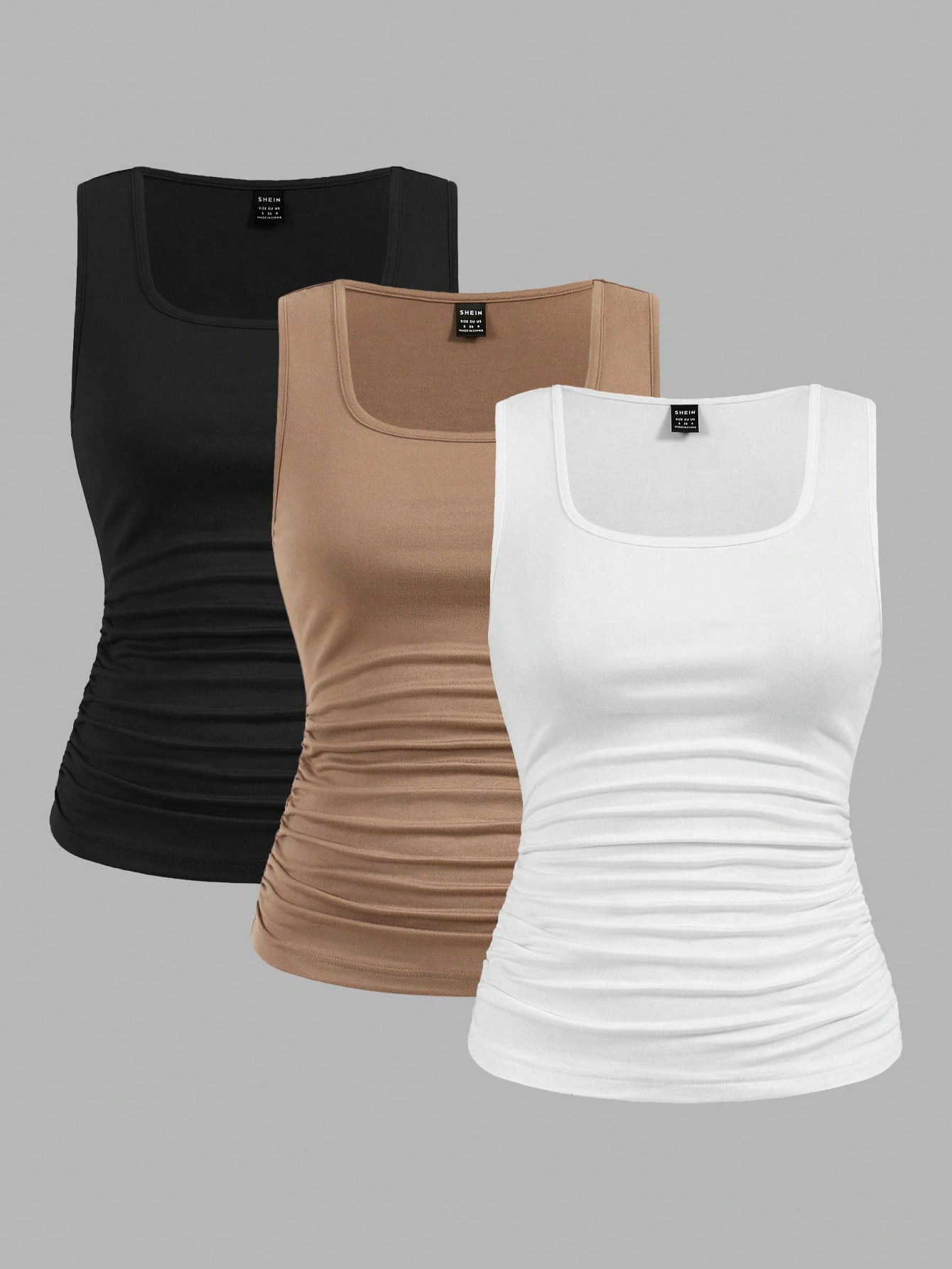 LUNE 3pcs Women's Slimming Solid Color Tank Tops, Casual & Simple, Perfect For Summer,Casual
