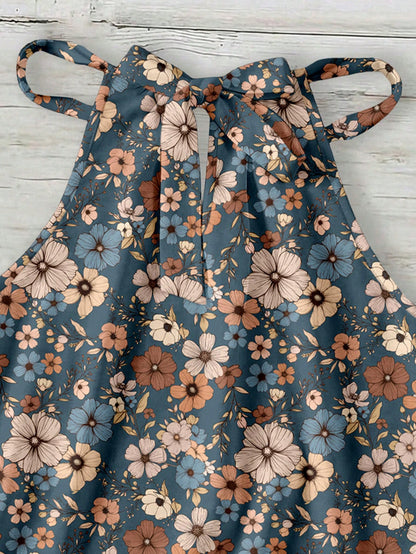 LUNE Casual Minimalist Plus Size Women Floral Pattern Halter Neck Tank Top, Suitable For Summer