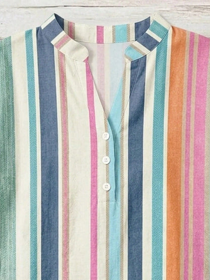 LUNE Casual Minimalist Style Colorful Asymmetrical Striped Vacation Style Women's Shirt Suitable For Spring And Summer Versatile Daily