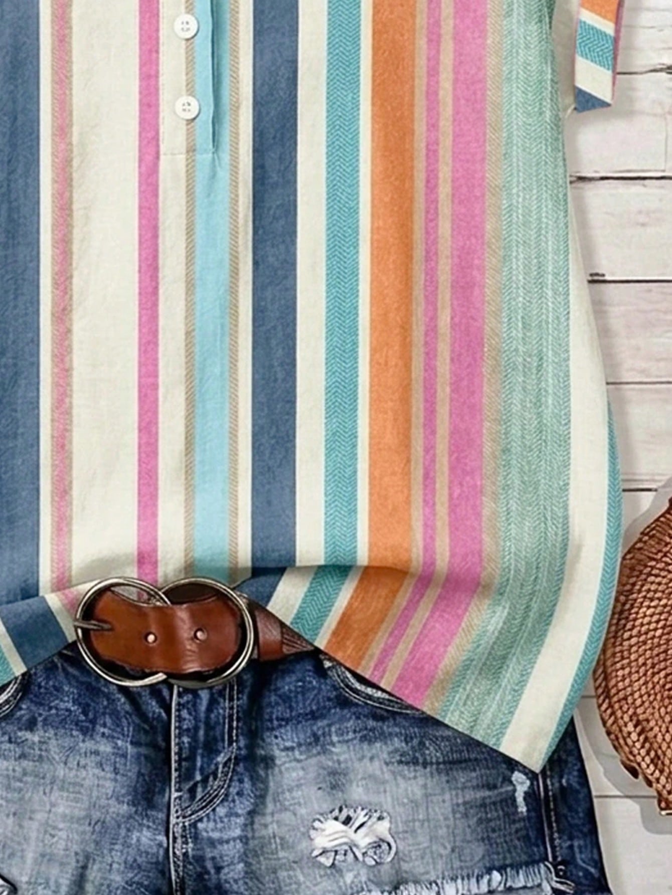 LUNE Casual Minimalist Style Colorful Asymmetrical Striped Vacation Style Women's Shirt Suitable For Spring And Summer Versatile Daily