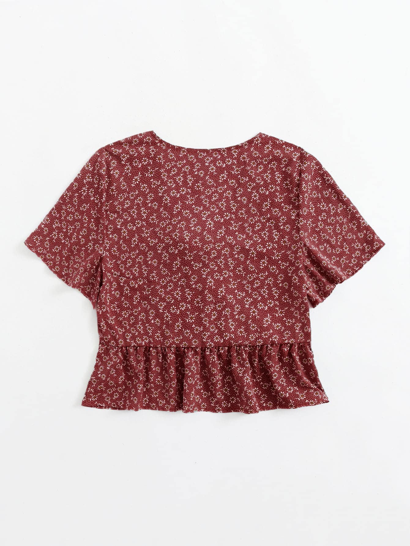 LUNE Ditsy Floral Tie Front Peplum Blouse For New Year Clothes Peplum Top