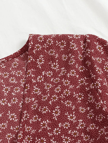 LUNE Ditsy Floral Tie Front Peplum Blouse For New Year Clothes Peplum Top