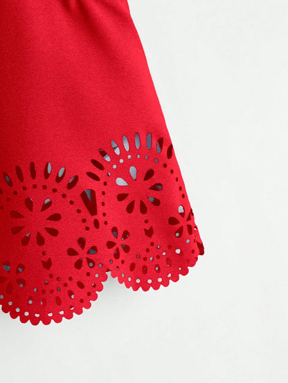 LUNE Laser Cut Scallop Trim Tank Top,Casual