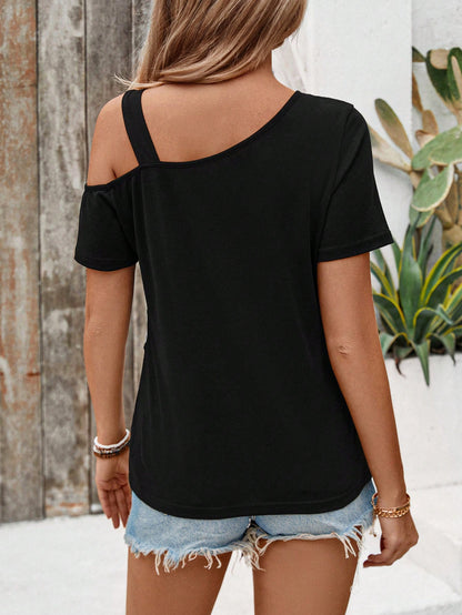 LUNE Loose Fit T-Shirt With Asymmetric Neckline And Sequin Insert