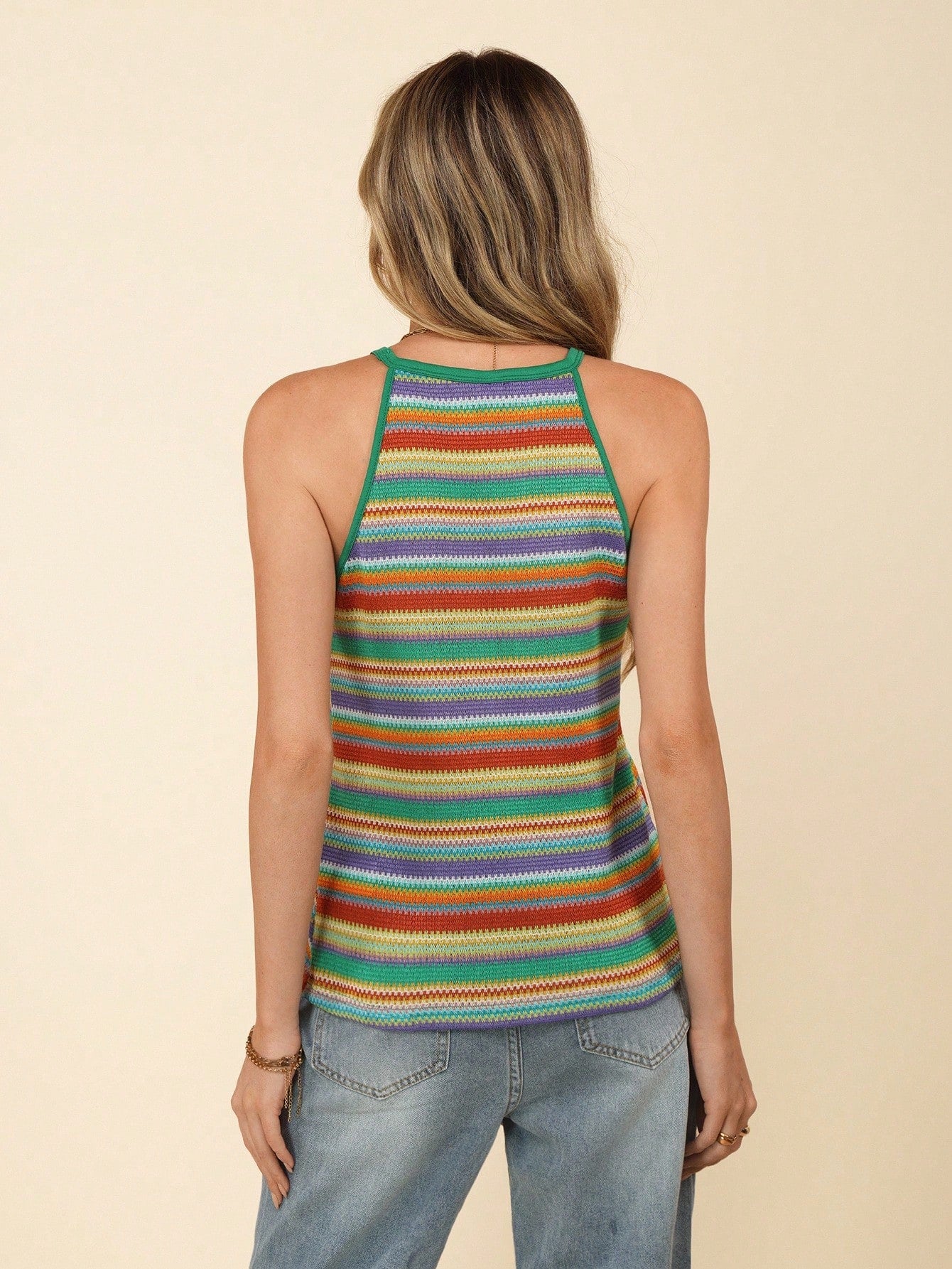 LUNE Summer Casual Dopamine Striped Sleeveless Knit Tank Top,Casual