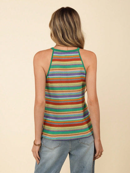 LUNE Summer Casual Dopamine Striped Sleeveless Knit Tank Top,Casual