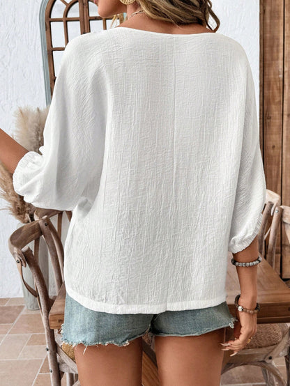 LUNE Women's Casual Solid Color Batwing Sleeve Basic 3,4 Blouse, Spring & Summer Cute Top Crop Shirt Women Vacation Beach For Woman