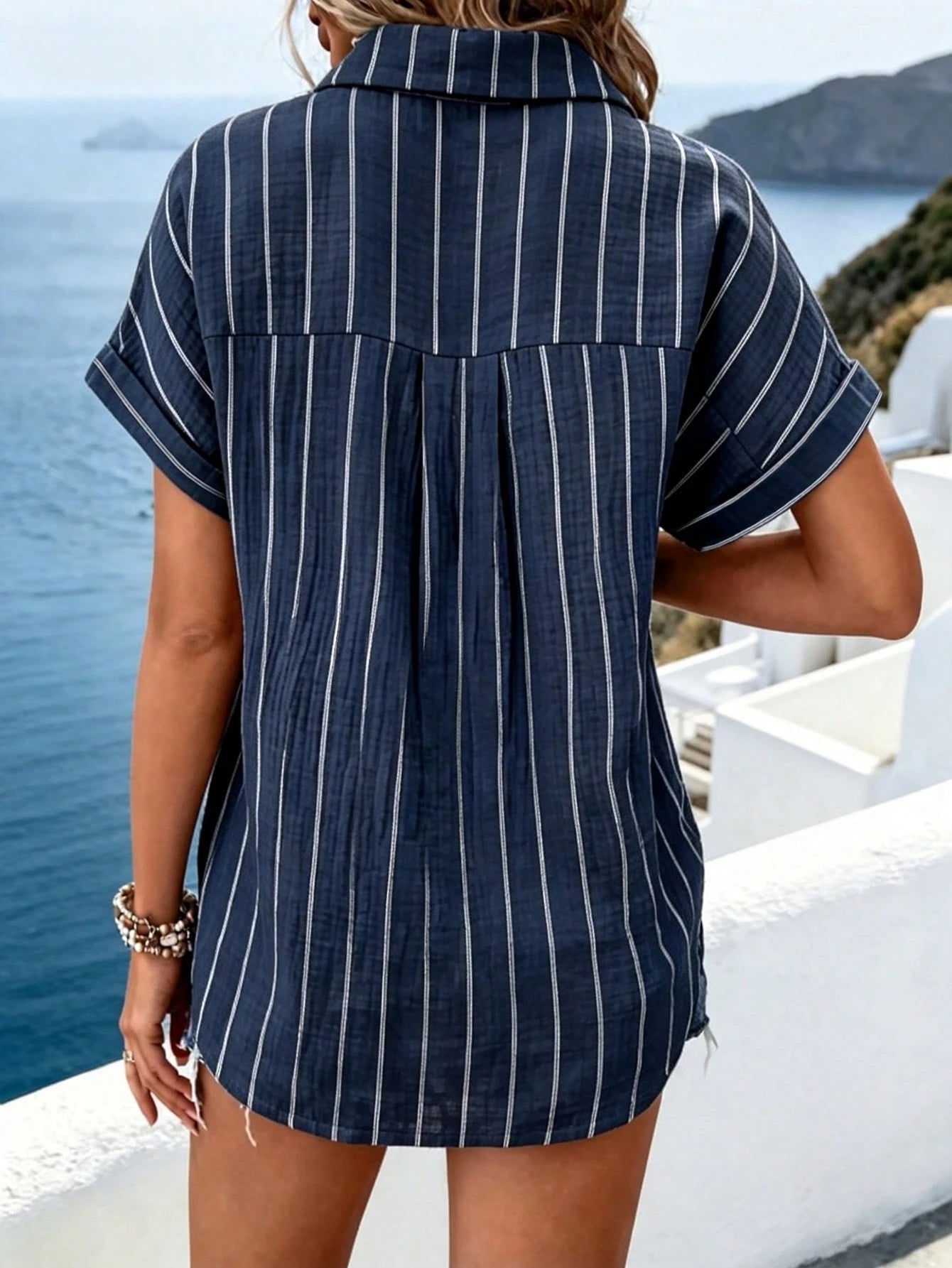 LUNE Women's Fashionable Versatile Striped Single-Breasted Casual Shirt
