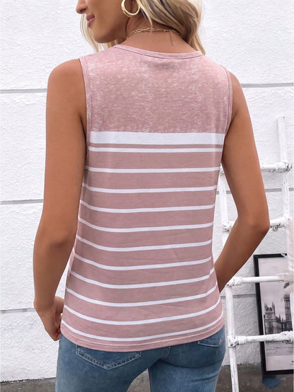 LUNE Women's New Fashion Printed Striped Round Neck Camisole