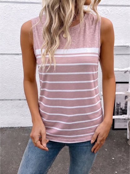 LUNE Women's New Fashion Printed Striped Round Neck Camisole