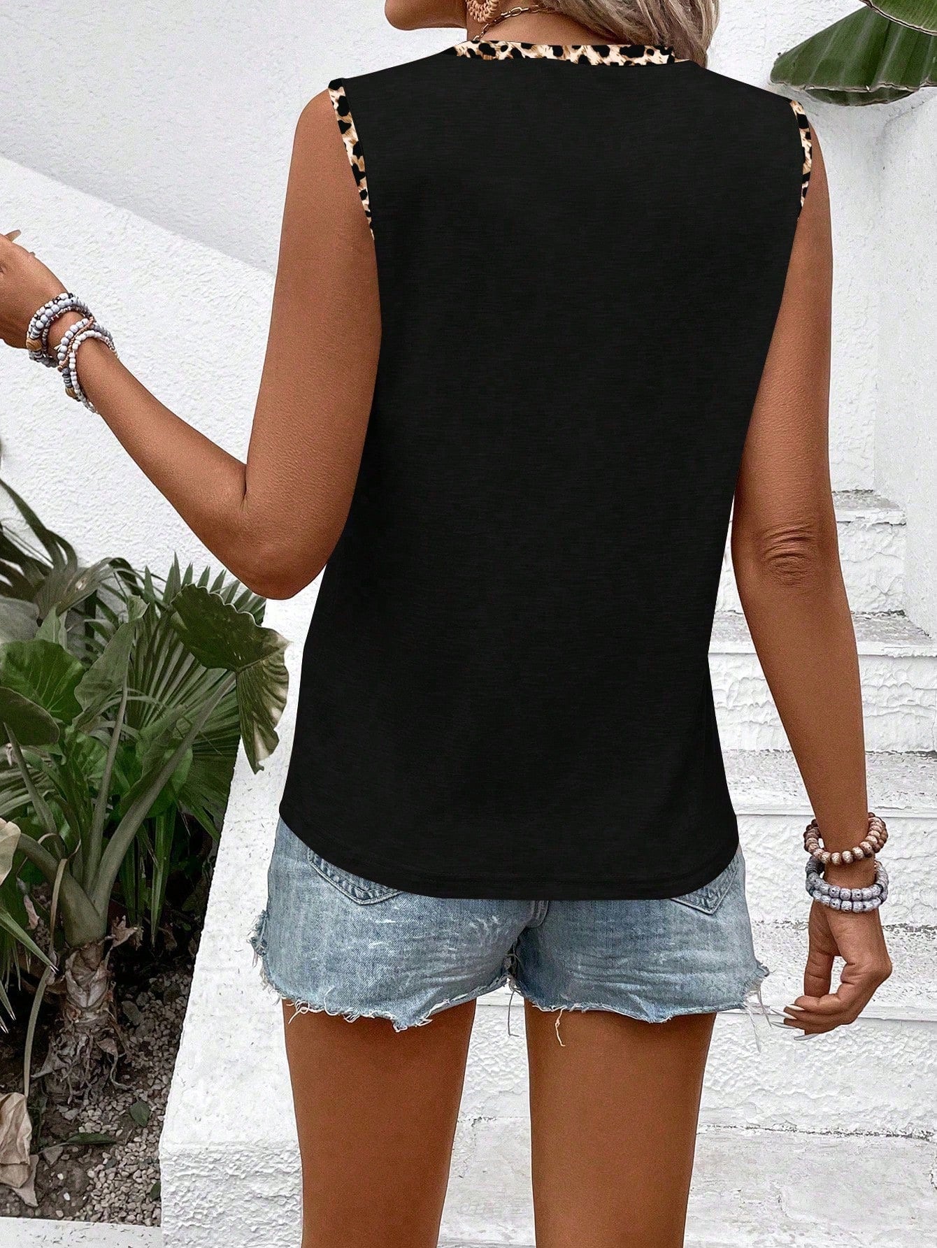 LUNE Women's New Fashion Printed Striped Round Neck Camisole