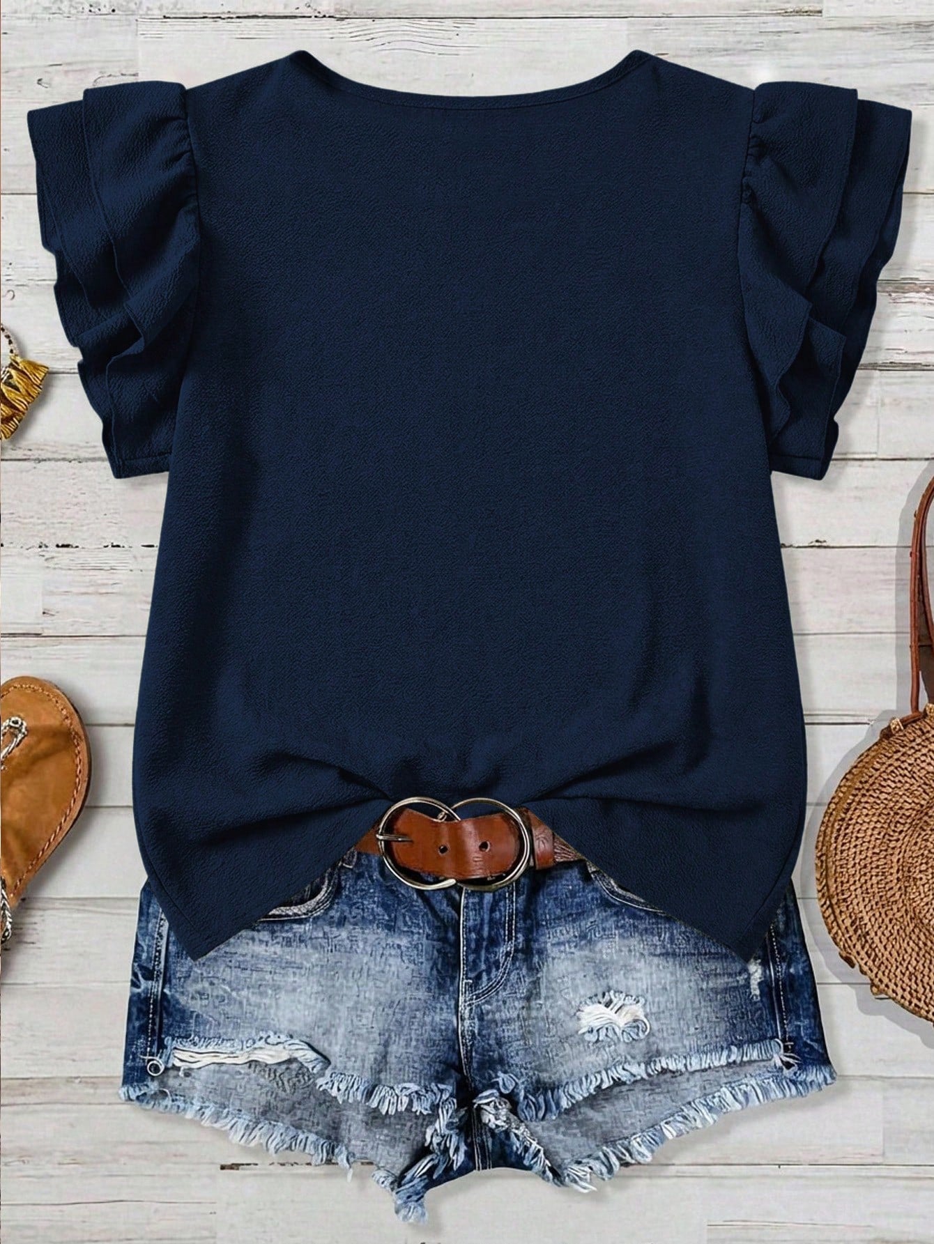 LUNE Women's Solid Color Round Neck Casual Versatile Daily Wear Shirt,Summer Top